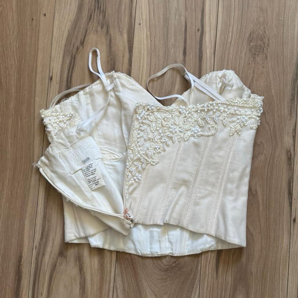 1990’s Vintage Cream Ivory Boning Zip Up Beaded Sweetheart Bridal Bodice Top - Picture 6 of 8